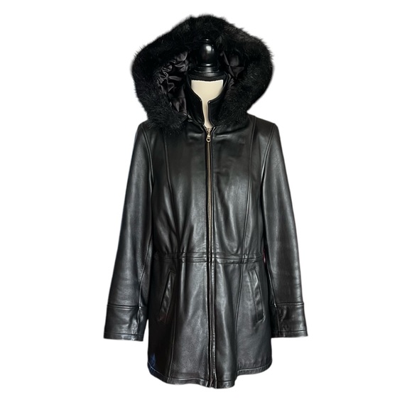 Covington Jackets & Blazers - Vtg. Covington !00% Leather Hooded Jacket/Coat. W/ zip lining. Sz.M 10/12.